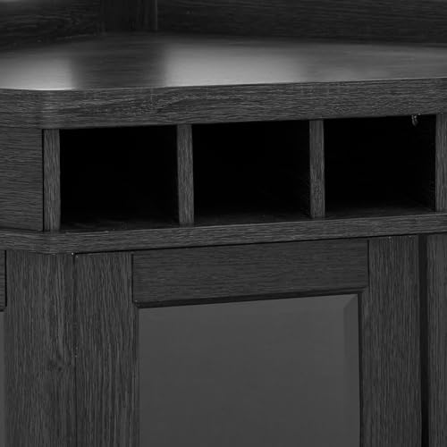 Home Source Corner Bar Unit 73" Charcoal with Two Glass Shelves, Built-in Wine Rack, Storage Living Room, Home Office, Kitchen, Small Space (White, 73" Corner Bar)