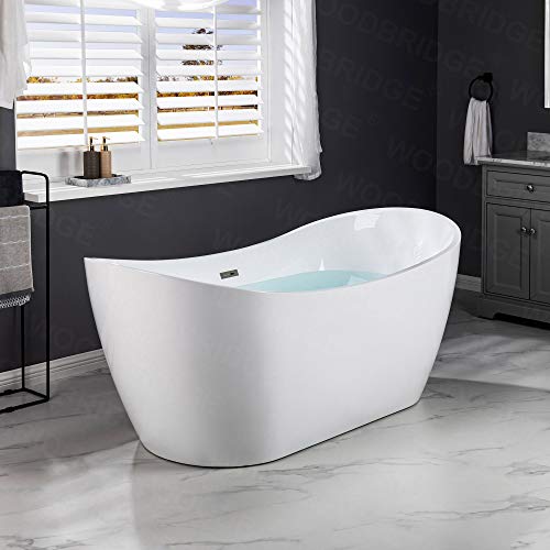 Woodbridge 71" Acrylic Freestanding Bathtub Contemporary Soaking Tub, White Acrylic (Brushed Nickel Drain/Overflow),B0017 B/N Drain &O #TOP26