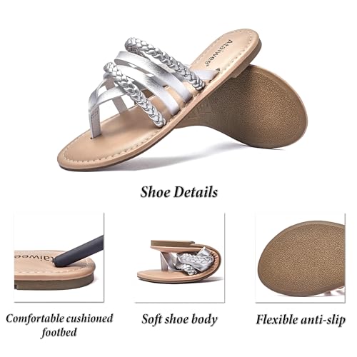 Image of Ataiwee Women's Casual Thong Dressy Strap Flat Slide Sandals,
