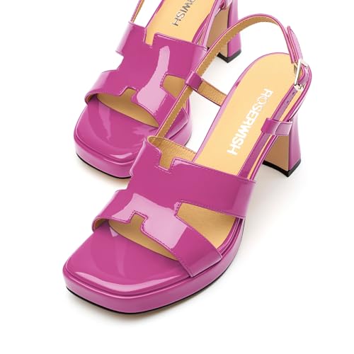 Image of ROSERWISH Heels for Women Chunky Block Platform High Heels Square Open Toe Strappy Heel Sandals Wedding Party Prom Fashion Slingback Dress Pump Sandals Shoes
