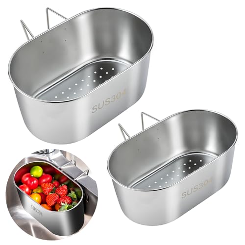 XINGYATU 2 peças cesta de drenagem de aço inoxidável tigela de lavagem coador de cozinha de lavagem caixote do lixo suspenso tigela suporte para prateleiras cesta de drenagem do lavatório cestas