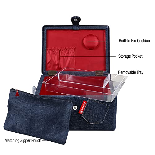 Singer Large Sewing Basket Denim With Matching Zipper Pouch #TOP3