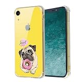 Compatible with iPhone XR Case, Adorable Pug Dog Pink Donut Print Funny Animal Design for Girl Women
