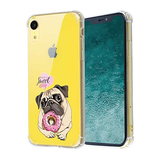 Compatible With Iphone Xr Case, Adorable Pug Dog Pink Donut Print Funny Animal Design For Girl Women Kids, Transparent Clear Soft Tpu Protective And Non-Yellowing Phone Cover For Iphone Xr #TOP22