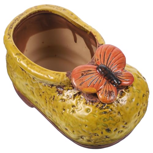 Milisten Ceramic Boot Flower Planter Shoe Shaped Succulent Pot for Desktop Garden Decoration Unique Home Office Craftsmanship Compact and Portable Design
