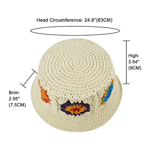 Docila Flower Knit Bucket Hat Women Fashion Crochet Fisherman Hats Stylish Travel Sun Caps With Brim (Beige) #TOP1