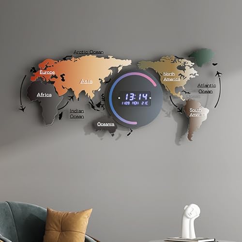 Homary Reloj de Pared LED Digital con Mapa del Mundo, acrílico Grande, Sala de Estar, Oficina (con Pantalla LED, no Viene Pilas)