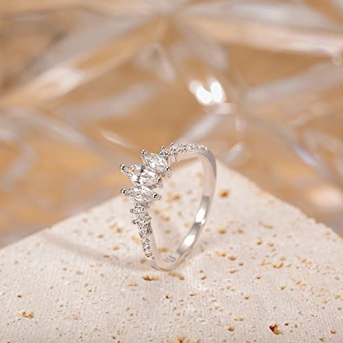 Shinyso 14K Gold Plated Wedding Band For Women Thin Stackable Ring Dainty Curved Marquise Cubic Zirconia Eternity Engagement Promise Ring Size 4-10 (Silver,Size 6) #TOP2