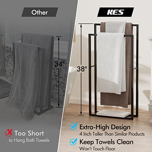 Kes Standing Towel Rack With Heavy Marble Base, 38" H Towel Racks For Bathroom 2-Tier, Blanket Rack For Bathroom Floor, Matte Black, Bth501-Bk #TOP1