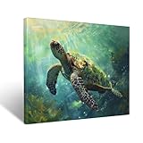 Sea Turtle Wall Decor Nautical Ocean Turtle Pictures for Living Room Bedroom Bathroom Office,Turtles Canvas Wall Art Print Coastal Painting Home Modern Artwork Framed Decoration 16 x 12 inch