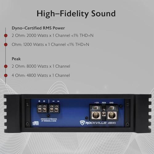 Rockville dB16 8000 Watt Peak/2000w RMS Mono 2 Ohm Amplifier Car Audio Amp by Rockville - Image 5