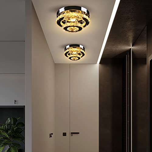 Image of 9.8 inch 2-Tier Rotundity Semi Flush Mount Led Crystal Ceiling Light