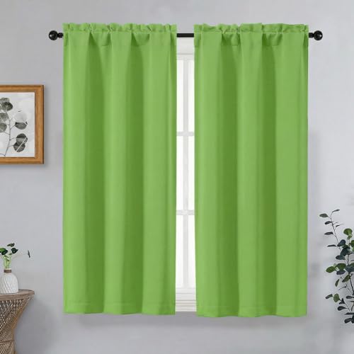 Image of Lime Blackout Curtains for Bedroom 63 Inch Length 2 Panels, Protect Privacy Thermal Insulated Solid Curtains for Living Room, Rod Pocket Window Treatment Blackout Drapes, 2x40Wx63L