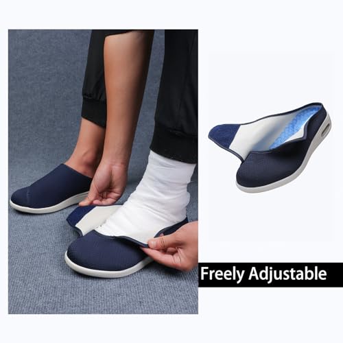 Sapatos femininos de largura extra larga para diabéticos, leve, respirável, ajustável, edema de idos