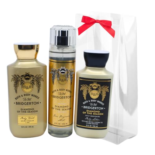 Bath & Body Works Bridgerton Diamond of the Season 3pc bundle Body Wash Fine Fragrance Mist and Body Lotion Gift Set with a Red Bow for Holiday