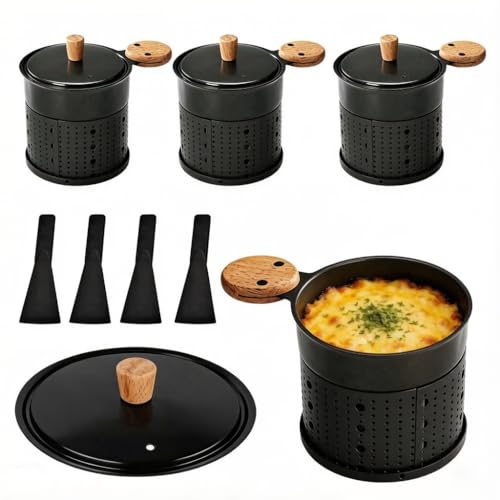 BRGD Lot de 4 Appareil Raclette Bougie à Revêtement Antiadhésif, Portable a Maison Outil de Grillade avec Spatule Inclues pour Fromage Fondu Chocolat Oeuf Frit