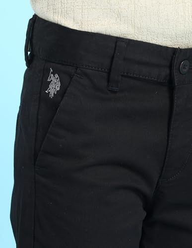 Image of U.S. Polo ASSN. Kids Trousers for Boys - Cotton Stretch Fabric, Mid-Rise Waist, Twill Weave Casual Trousers for Boys