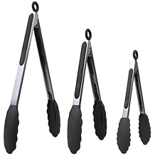 Kitchen Tongs for Cooking with Silicone Tips, Heat Resistant Kitchen Utensils Locking Silicone Tongs, Serving Food Tong Set of 3, 7,9,12 Inch