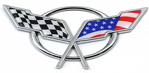 Image of Rear Deck Lid Cross Flags Emblem Car Badge Nameplate Replacement for Corvette C5 1997-2004 19207384 19207385 (US Flag-Chrome /Blue)
