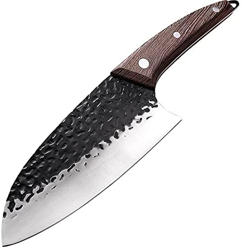Meat Cleaver,Cleaver Knife, Serbian Knife Handmade Forged Broad Butcher Knife Stainless Steel Kitchen Chef Fishing Meat Knife Fixed Outdoor Filleting