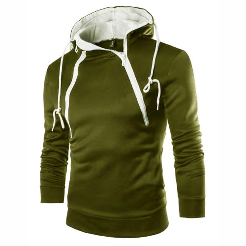 LUCKME Men's Hoodie Zip Up Asymmetrical Pullover Hooded Sweatshirt Casual Long Sleeve Contrast Colour Hoodie Drawstring Hood Slim Fit Lightweight Swea