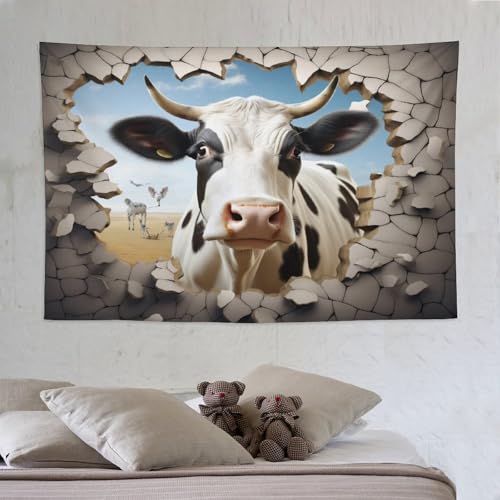 Tapisserie murale vache mignonne PAZZK en polyester grand format 150x230 cm