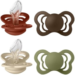 BIBS Couture Soother 2-Pack, BPA Free Dummy Pacifier, Orthodontic Nipple. Silicone, Size 1 (0-6 Months), Peach/Woodchuck