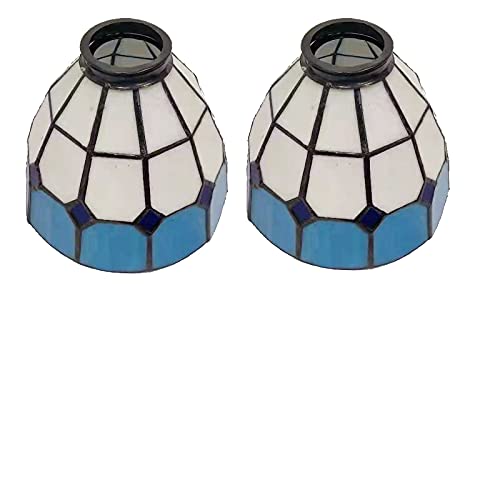 Huimeiju Tiffany Glass Single Lampshade 2Pcs Set Blue Glass Fan Lamp, Wall Lamp, Chandelier Replacement Lampshade 6 Inch Stained Glass Single Lampshade #TOP1