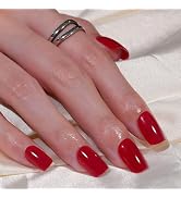 Frinail Cherry Red Press On Nails Short, Reusable Square Stick On Nails in 15 Sizes 30Pcs Soft Ge...