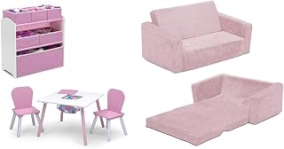 Delta Children 4-Piece Pink/White Toddler Playroom Set and Serta Pink Convertible Sofa to Lounger for Kids