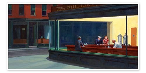 Posterlounge Nighthawks Poster de Edward Hopper 80 x 40 cm Marron Tableaux Décoration murale