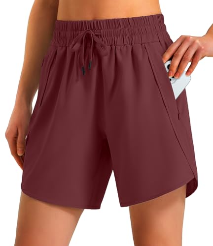 Ksmien Women's 5"/7" Athletic Running Shorts Quick Dry with Zipper Pockets
