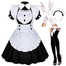 Japanese Anime Sissy Maid Dress Cosplay Sweet Classic Lolita Fancy Apron Maid Dress with Socks Gloves Set
