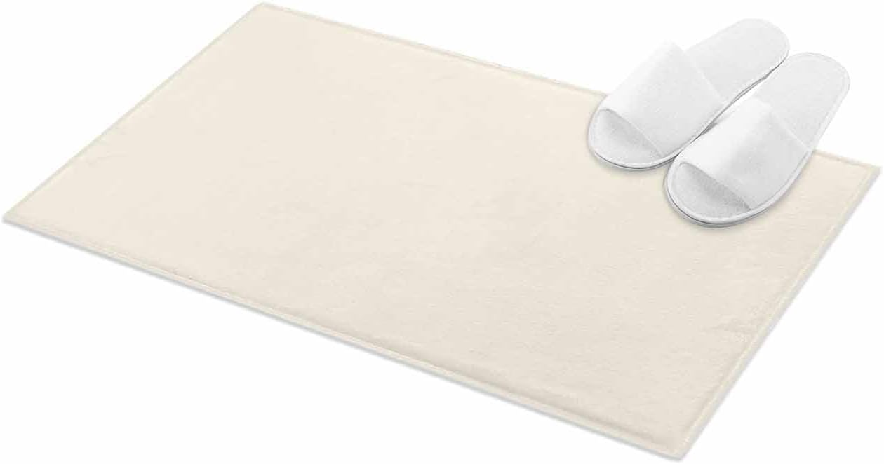 Cream Plush Rug Non Slip Bathroom Mat, Soft Shaggy Bath Rugs Entryway Rug 18'' x 30'', Pure Cream Solid Color Simple Minimalism Art Throw Floor Carpet Mat for Bathroom Shower Kitchen