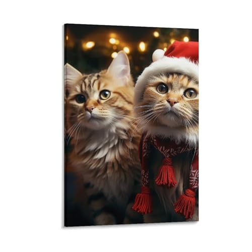 Toile murale chat de Noël décor esthétique salon 50x75cm