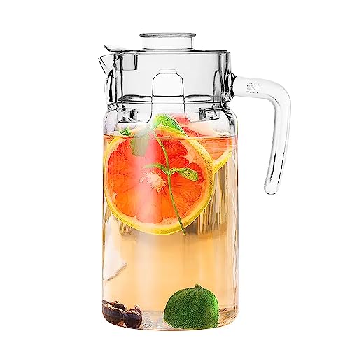 Image of Martvia Premium Juice and Water Glass Pitcher jug with Lid 1.8 Liter Romantic Style jugs with Handle Pitcher for Serve Water, Milk Juice, Lassi, Cocktail, Ideal for Gift Beverage Carafes (NP - 17)