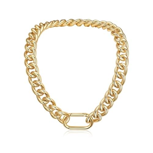 U7 Lightweight Chunky Gold Necklace, Thick Aluminum Cuban Link Chain for Women Trendy, Chic Punk Hip Hop Chunky Gold Jewelry Statement Necklace for Ch