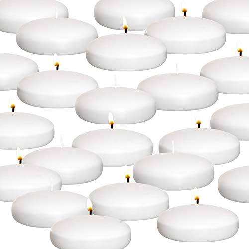 Royal Imports 10 Hour Floating Candles, 3” White Unscented Dripless Wax Discs, for Cylinder Vases, Centerpieces at Wedding, Party, Pool, Holiday (24 Set)