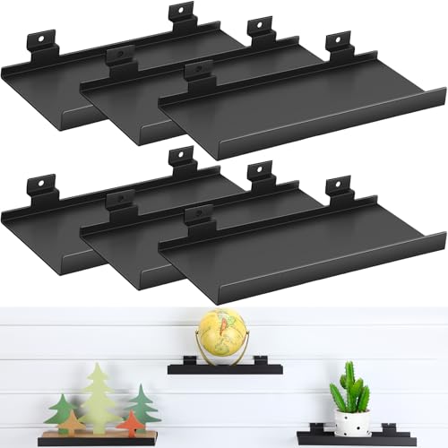DoubleFill 6 Pcs Slatwall Shelves, 10x4.3 Inch Metal Slatwall Shelf Accessories, Heavy Duty Retail Display Panel for Home Shoe Stores Boutiques Storage (Black)