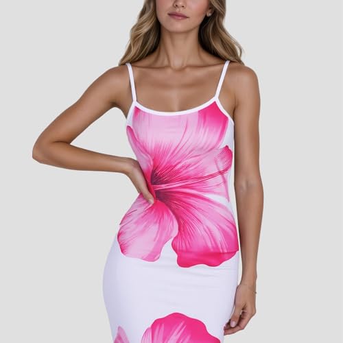 Image of Womens Summer Casual Floral Dresses Spaghetti Strap Bodycon Maxi Beach Dress Elegant Evening Party Long Dresses
