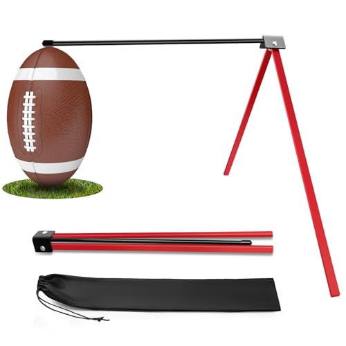 Anglekai Football Kicking Tee Holder, Metal Football Kicking Stand for Field Goal Kickers Tee Stand, Foldable Field Goal Place Kicks Holder for Kickoff (Black+Red)