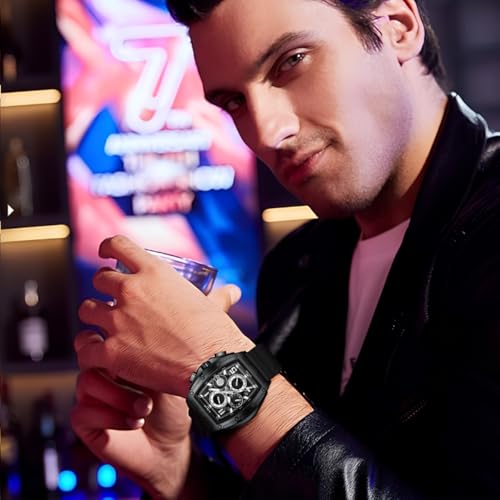Image of LIGE Mens Watches Luxury Tonneau Watches for Men Waterproof Analog Watch Chronograph Calendar Date Men's Dress Business Work Watch Large Square Face Wristwatch