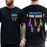 Grandpa You Rock - Personalized Shirt – Custom Name Gift for Grandfather, Unique Grandpas T-Shirt with Handprint Guitar Art, Grandpa You Rock Guitar Handprint Shirt, Father's Day Grandpas Rock Shirt