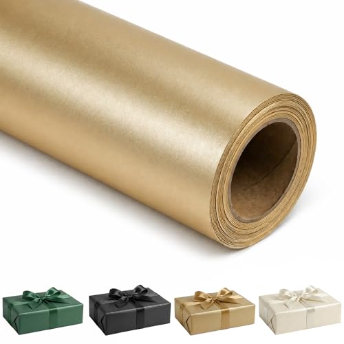 BAIJIALI Matte Wrapping Paper Roll, 17" x 32.8ft Pearly-Lustre Solid Color Gift Wrap for Wedding, Christmas, Birthday, Baby Shower, DIY Bouquet (Gold, 17x32.8)