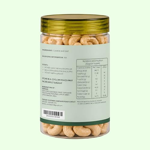 Image of EATFOLKS Roasted Cashew 400g , Pack of 2 (200g X 2 ) Premium Whole roasted kaju | Salted , Crunchy Ready to Eat Snack Option | Suitable for Gatherings, Travel, Gifting and Everyday tea time snack.No Palm oil.