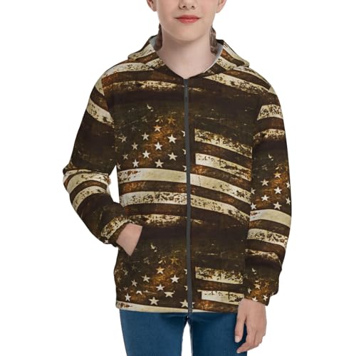 American Antique Flag1 Kids Pullover Hoodies Boys Zip Up Sweatshirts Girls Athletic Clothes with Pocket3