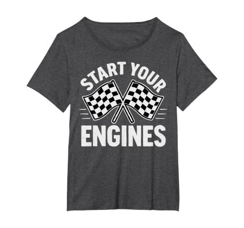 Start Your Engines Vintage Check Flag Race Car Costume T-Shirt, Women's Plus, Dark Heather Grey, 6X