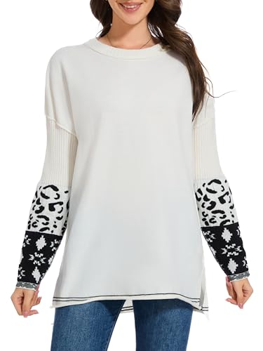hathne Oversized Sweaters Pullover for Women Leopard Printed Cuff Casual Long Sleeve Knit...