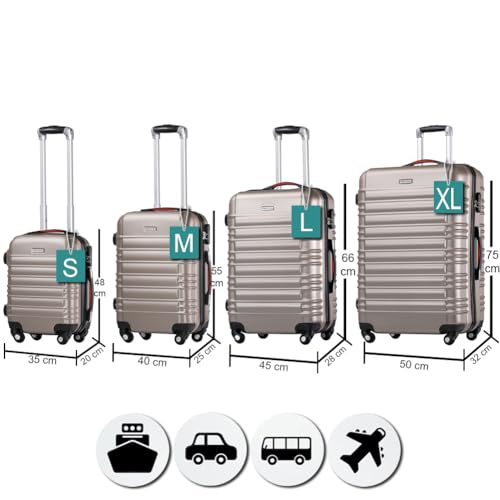PROVITERA Set 4 Valigie Rigide in ABS, Valigia Rigida S-M-L-XL con Manico Telescopico Gel e 4 Ruote Easy Roll, Trolley Resistente e Leggero da Viaggio, Bagaglio a Mano con Serratura Codice (Champagne) - 2