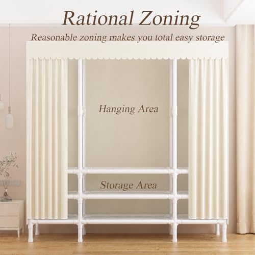Portable Closet with Cover 43.3"x17.7"x65.7" Wardrobe Closet Pale Yellow by WEALTHYHEART - Used condition - Image 5